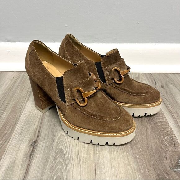 Luca Grossi Heels Womens 35 Juliana Tan Suede Leather Buckle Platform Chunky - Picture 1 of 7